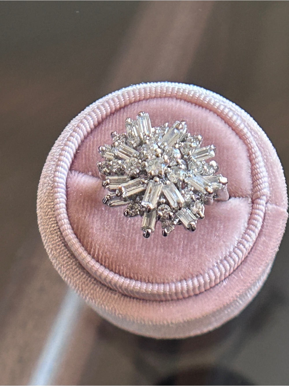 Silver Crystal Cluster Flower Ring in White